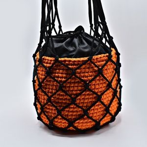 💕 Handmade Orange Basket and Black Macrame String Bag